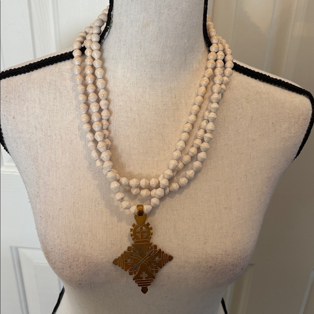 Akola Paper Bead  Brass Toggle Clasp Necklace
